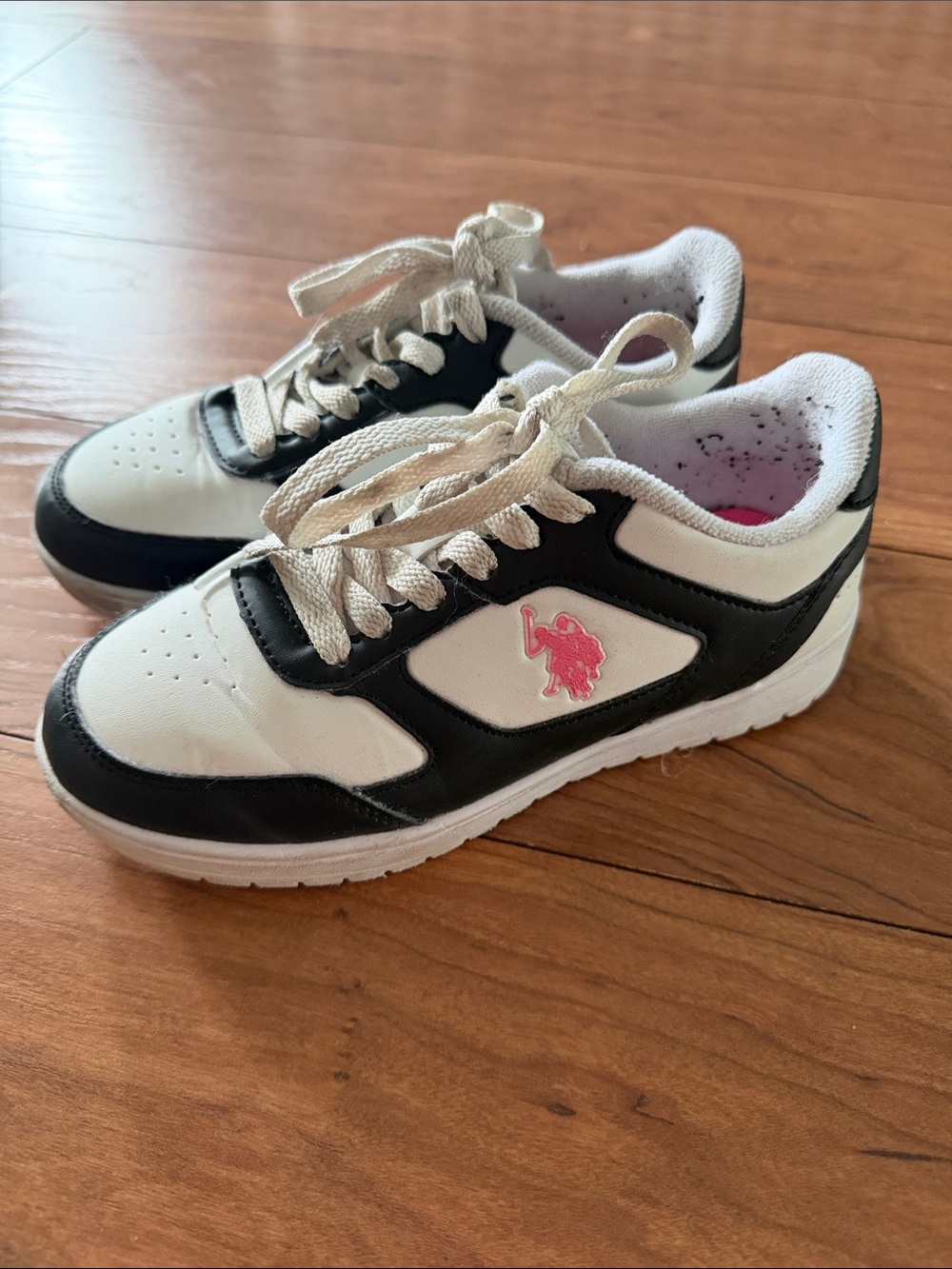U.S. Polo Assn. Kids Black & White Sneakers with Pink Logo